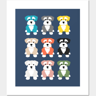 Rainbow of Miniature Schnauzer Dogs on Dark Blue Background Posters and Art